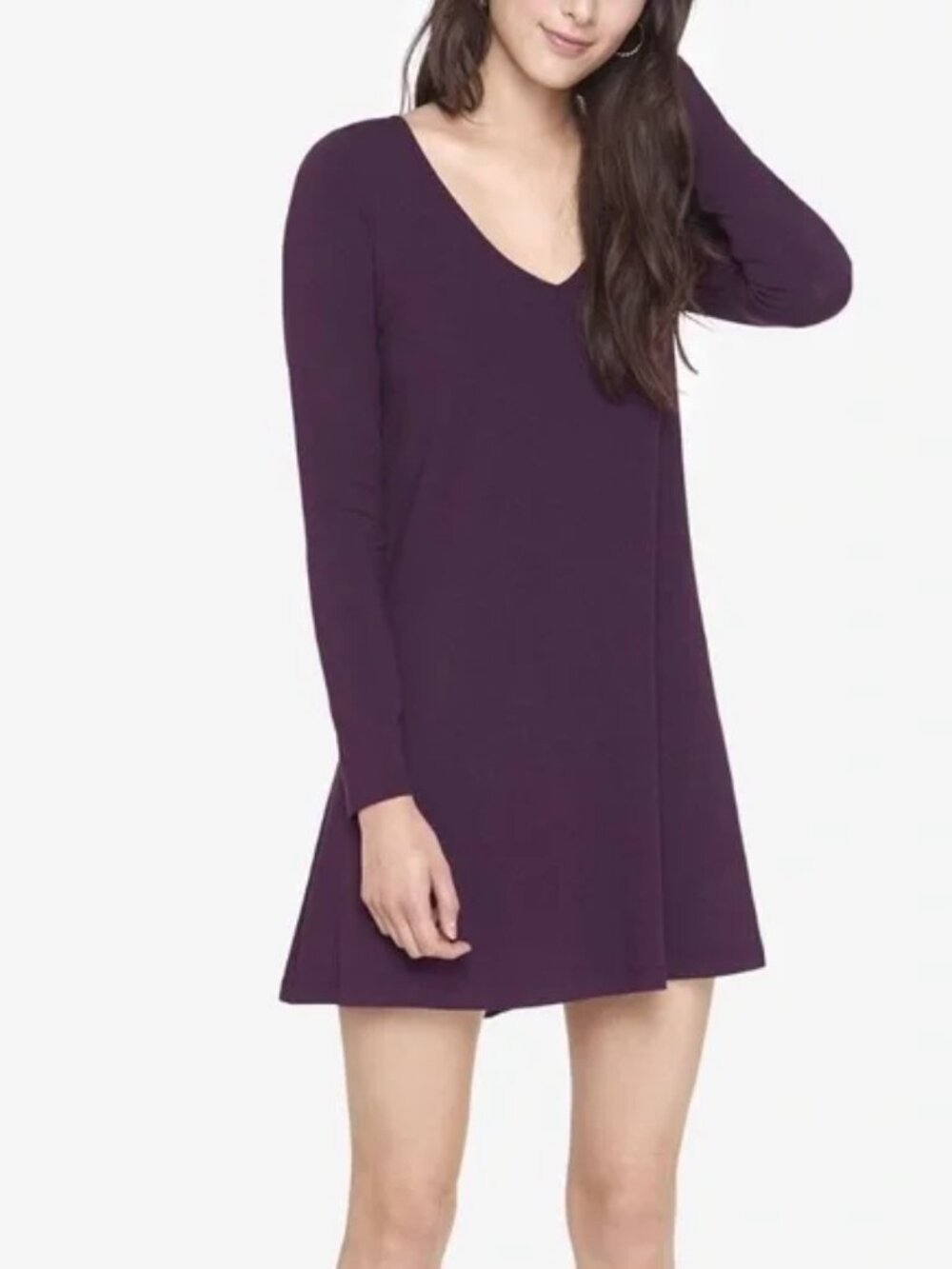 Express Plum V-neck Long Sleeve Flowy Dress